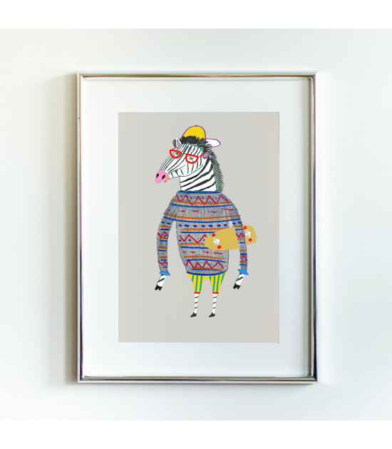 Little Forest Animals Zebra Skater (Gümüş Çerçeve + Beyaz)