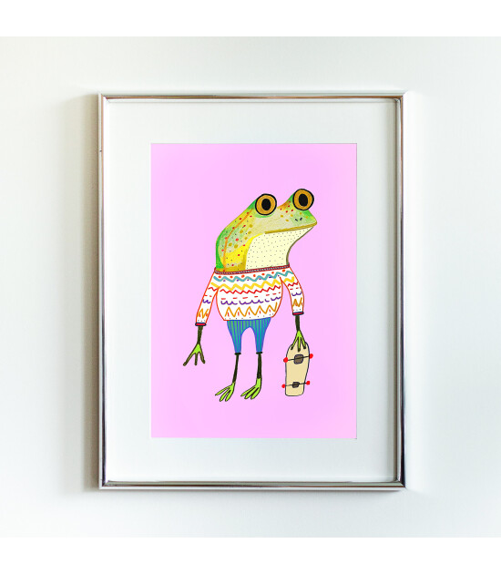 Little Forest Animals Frog Skater (Gümüş Çerçeve + Beyaz)