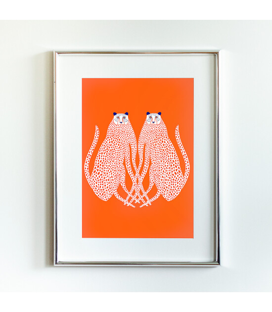 Little Forest Animals Cheetahs Orange (Siyah Yaldızlı Çerçeve + Siyah)