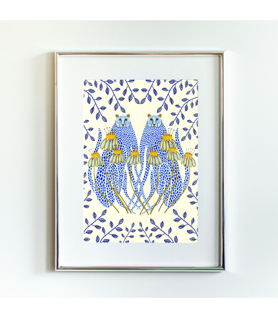 Little Forest Animals Cheetahs and Daisies (Gümüş Çerçeve + Beyaz)