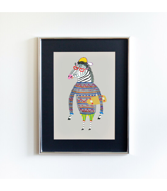 Little Forest Animals Zebra Skater (Gümüş Çerçeve + Siyah)