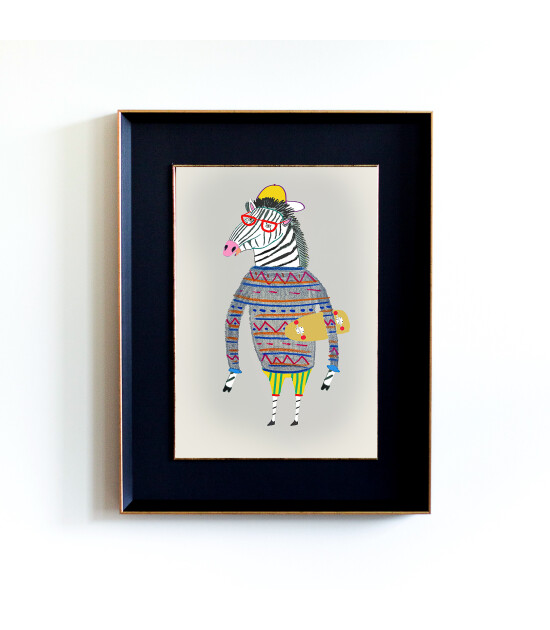 Little Forest Animals Zebra Skater (Siyah Yaldızlı Çerçeve + Siyah)