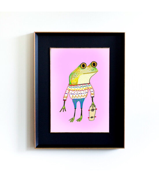 Little Forest Animals Frog Skater (Siyah Yaldızlı Çerçeve + Siyah)