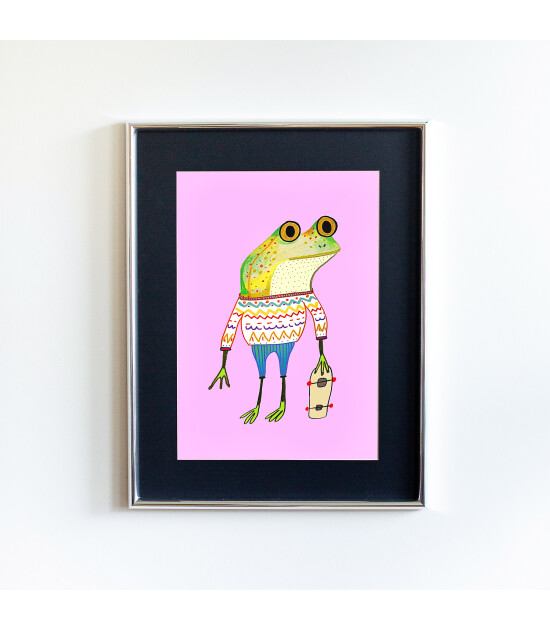 Little Forest Animals Frog Skater (Gümüş Çerçeve + Siyah)