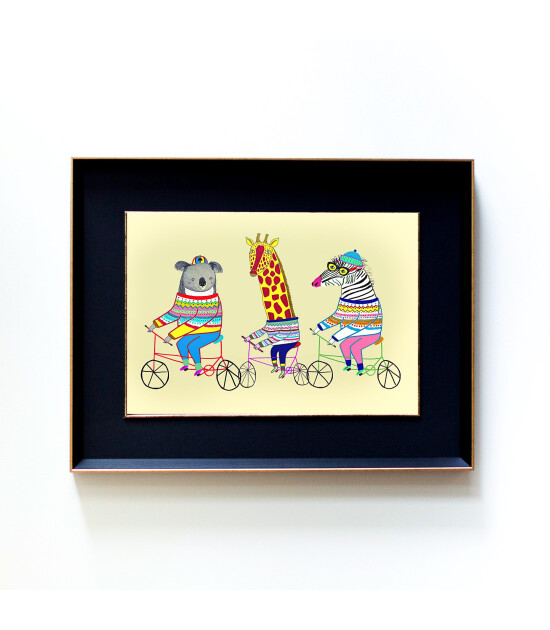Little Forest Animals Biking Friends (Siyah Yaldızlı Çerçeve + Siyah)
