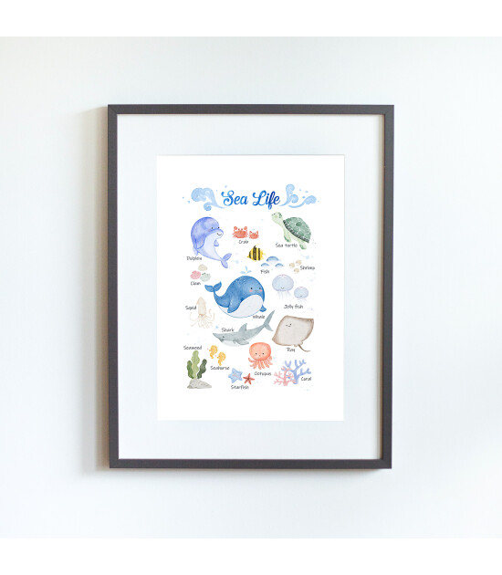 Little Forest Animals Under Sea Life Friends (Gri Çerçeve)