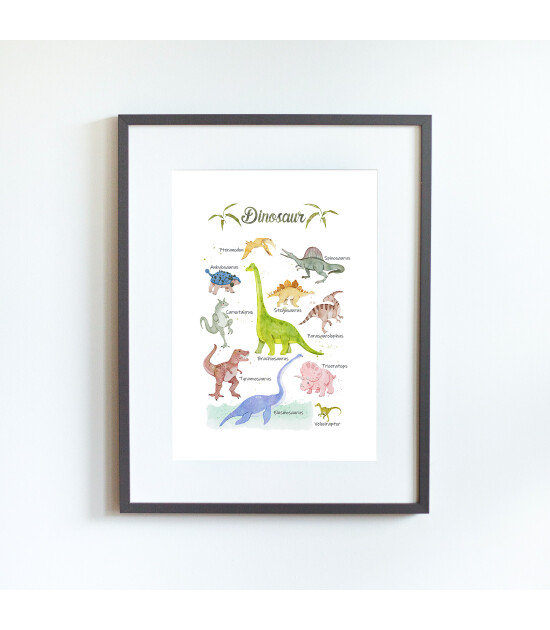Little Forest Animals Dinosaur Family (Gri Çerçeve)