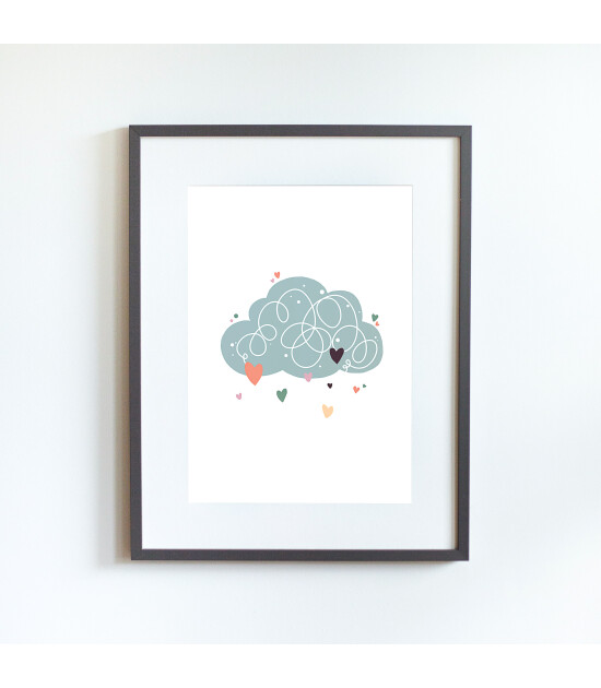 Little Forest Animals Heart Cloud (Gri Çerçeve)