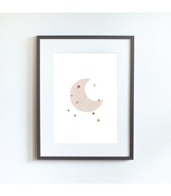 Little Forest Animals Moon with Stars (Gri Çerçeve)