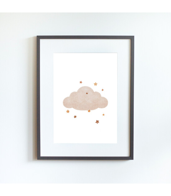 Little Forest Animals Cloud with Stars (Gri Çerçeve)