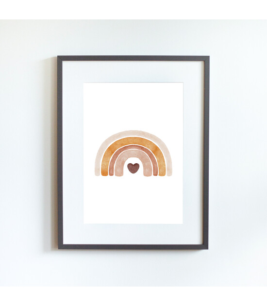 Little Forest Animals Heart Rainbow (Gri Çerçeve)