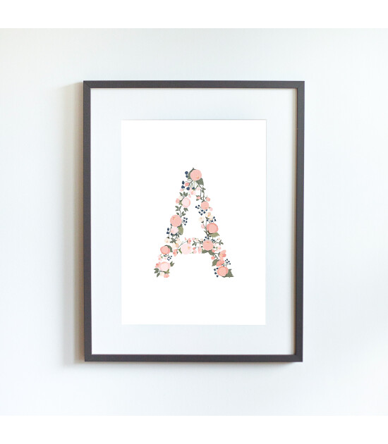 Little Forest Animals Peach Letters (Gri Çerçeve) - S - 22.5 x 31.5 cm