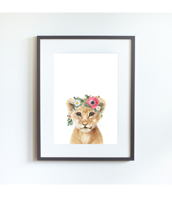 Little Forest Animals Loni with Flower (Gri Çerçeve)