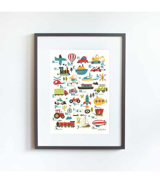 Little Forest Animals Vehicles Alphabet (Gri Çerçeve)