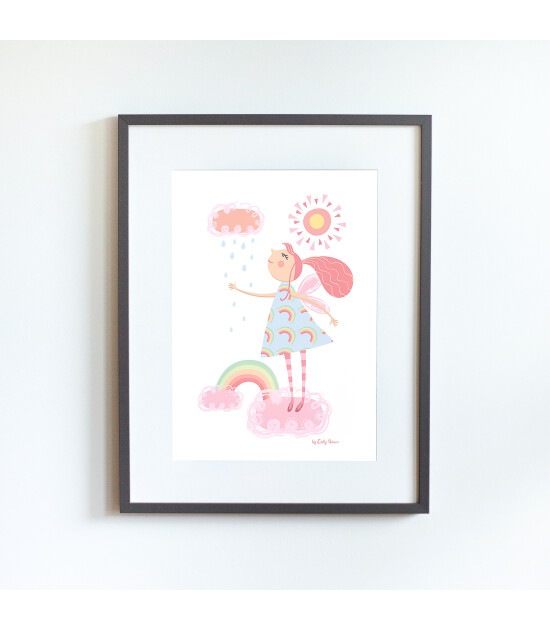 Little Forest Animals Rainbow Fairy (Gri Çerçeve)