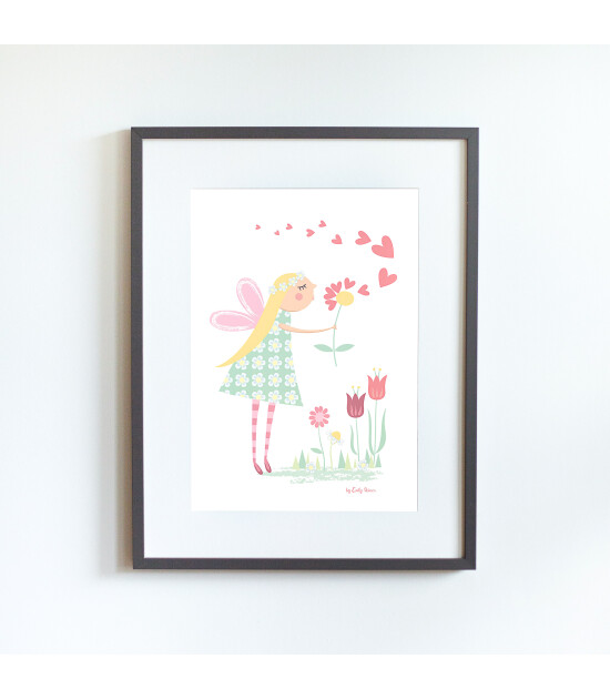 Little Forest Animals Flower Fairy (Gri Çerçeve)