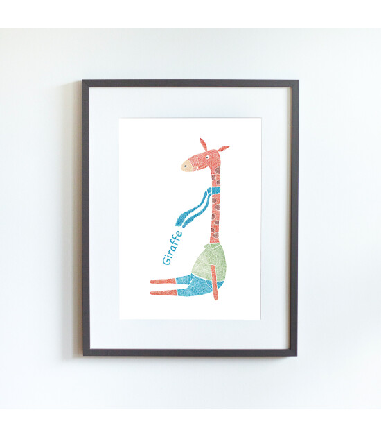 Little Forest Animals Cute Giraffe (Gri Çerçeve)