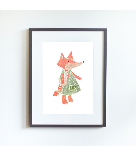 Little Forest Animals Fox with Dress (Gri Çerçeve)