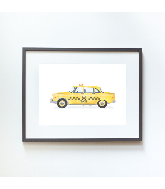 Little Forest Animals Classic Newyork Taxi (Gri Çerçeve)