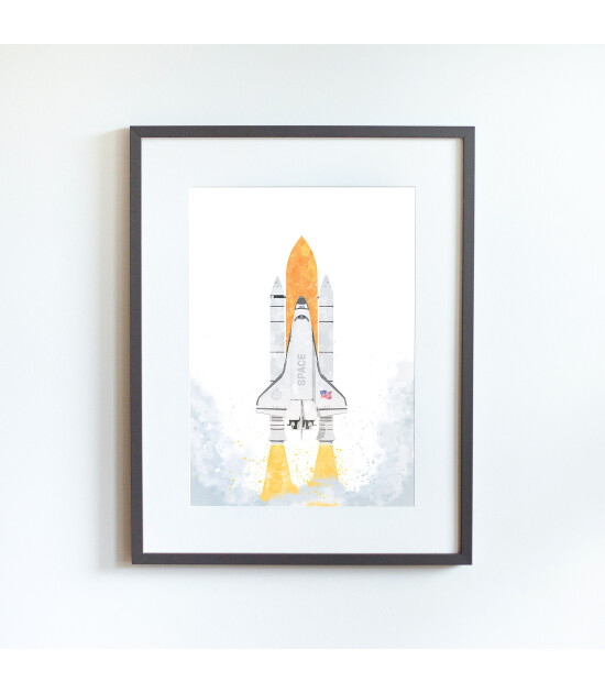 Little Forest Animals NASA Space Rocket (Gri Çerçeve)