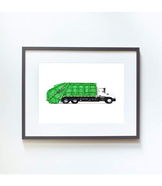 Little Forest Animals Green Garbage Truck (Gri Çerçeve)