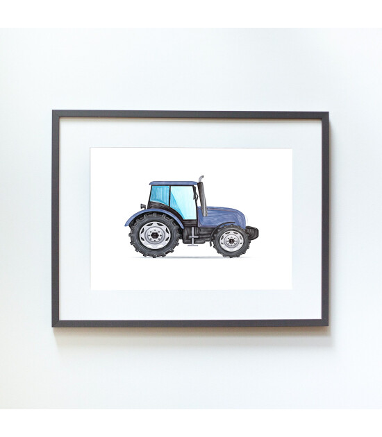 Little Forest Animals Blue Tractor (Gri Çerçeve)