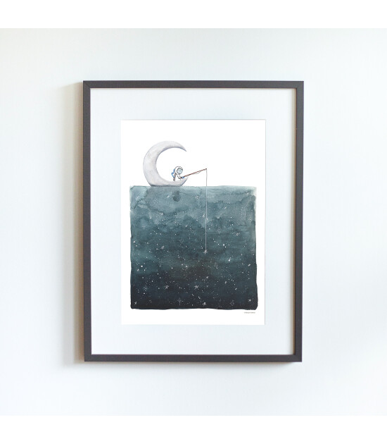Little Forest Animals Star Fishing (Gri Çerçeve)