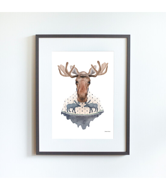 Little Forest Animals Caribou with Sweater (Gri Çerçeve)