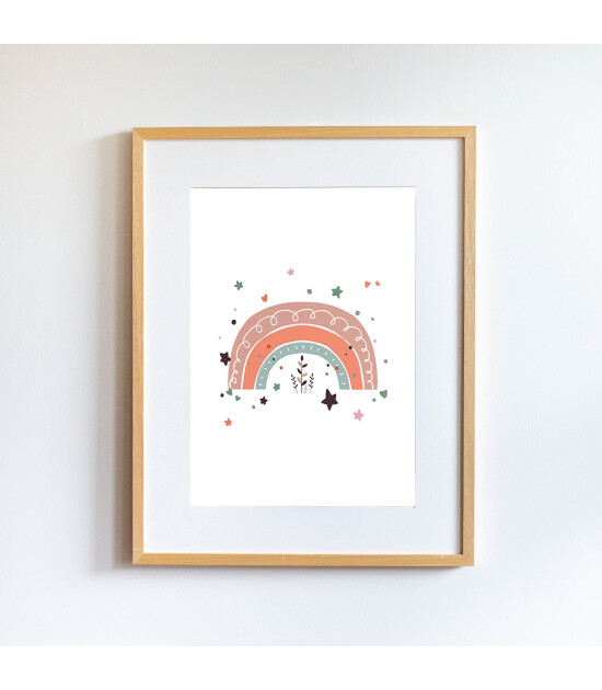 Little Forest Animals Heart and Stars Rainbow (Natural Çerçeve)