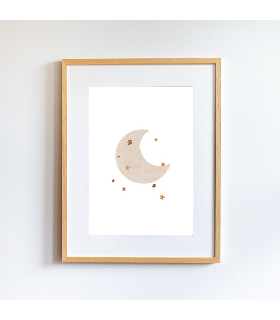 Little Forest Animals Moon with Stars (Natural Çerçeve)
