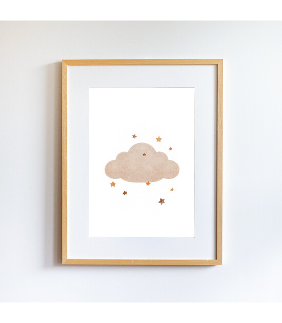 Little Forest Animals Cloud with Stars (Natural Çerçeve)