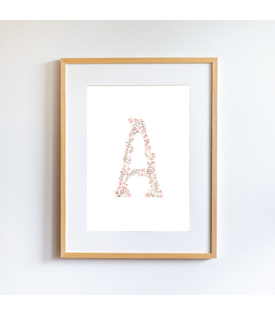 Little Forest Animals Pinky Flower Letters (Natural Çerçeve)