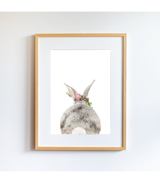 Little Forest Animals Bunny Butt with Flower (Natural Çerçeve)