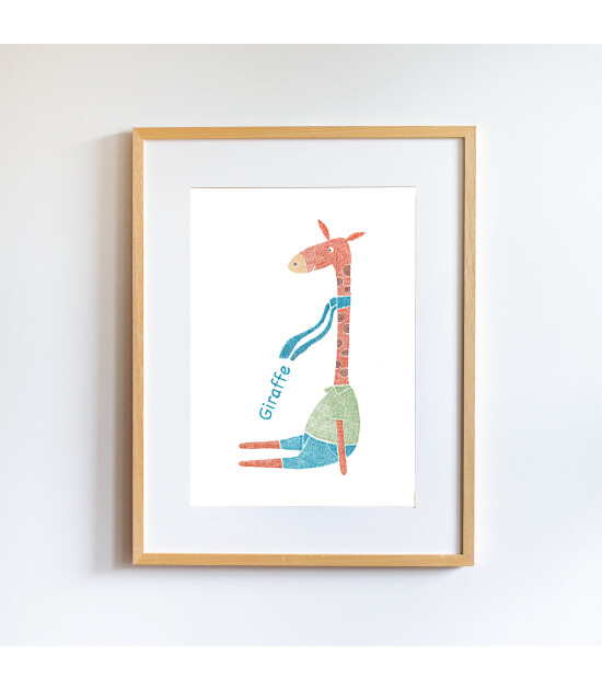 Little Forest Animals Cute Giraffe (Natural Çerçeve)