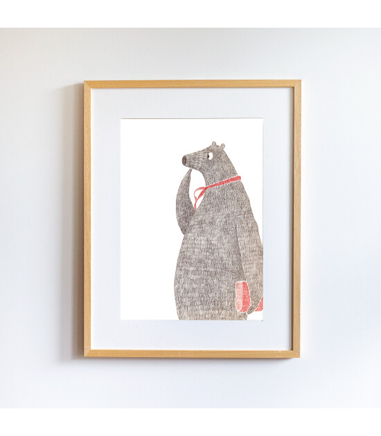 Little Forest Animals Fat Bear Tod (Natural Çerçeve)