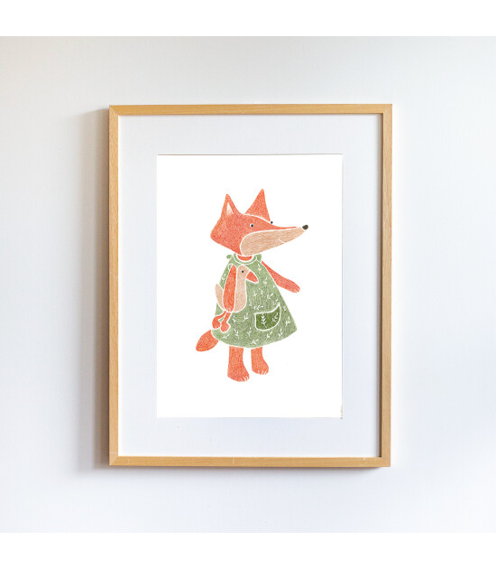 Little Forest Animals Fox with Dress (Natural Çerçeve)