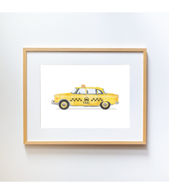 Little Forest Animals Classic Newyork Taxi (Natural Çerçeve)