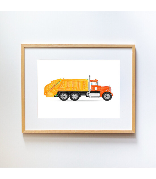 Little Forest Animals Yellow Garbage Truck (Natural Çerçeve)