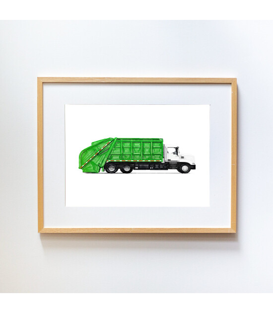 Little Forest Animals Green Garbage Truck (Natural Çerçeve)