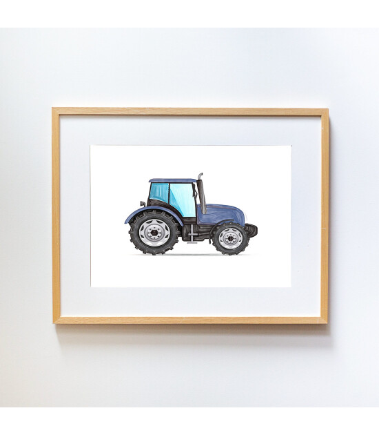 Little Forest Animals Blue Tractor (Natural Çerçeve)