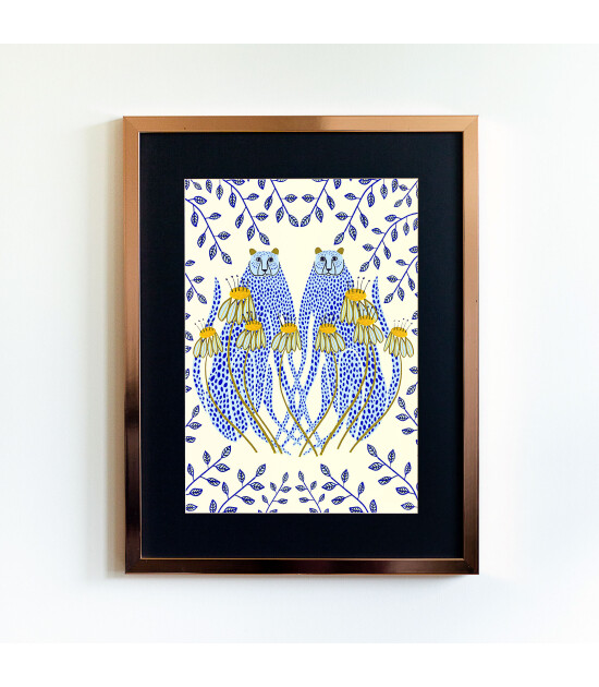 Little Forest Animals Cheetahs and Daisies (Rose Çerçeve + Siyah)