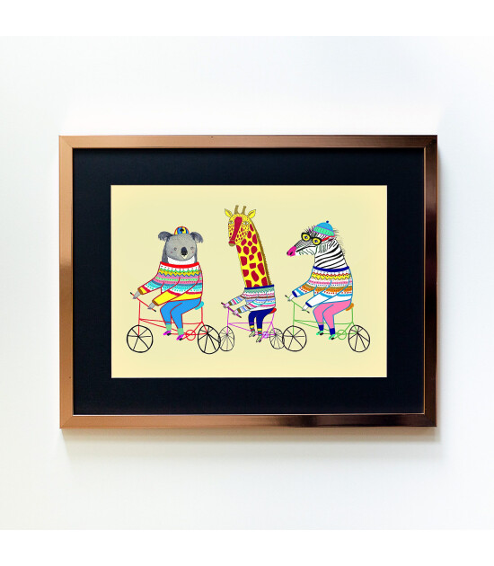 Little Forest Animals Biking Friends (Rose Çerçeve + Siyah)