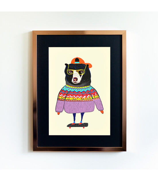 Little Forest Animals Bear Skater (Rose Çerçeve + Siyah)