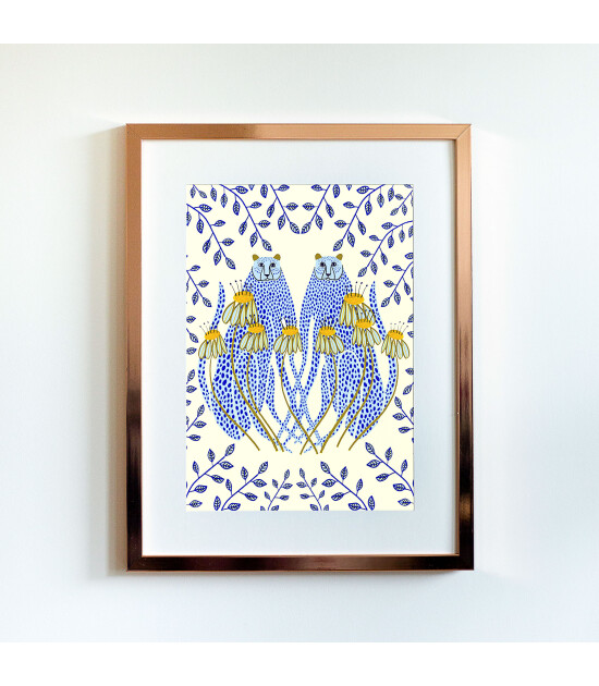 Little Forest Animals Cheetahs and Daisies (Rose Çerçeve + Beyaz)