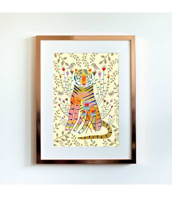 Little Forest Animals Tiger Gold Leaves (Rose Çerçeve + Beyaz)