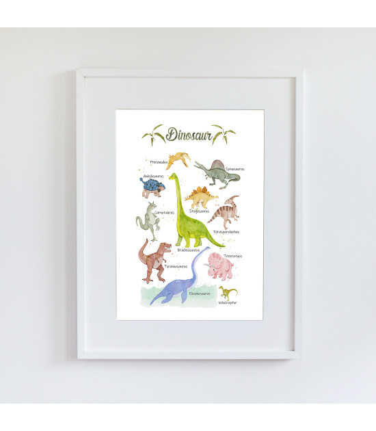 Little Forest Animals Dinosaur Family (Beyaz Çerçeve)