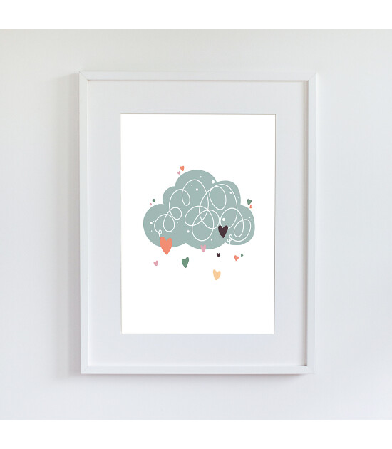 Little Forest Animals Heart Cloud (Beyaz Çerçeve)