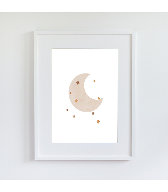 Little Forest Animals Moon with Stars (Beyaz Çerçeve)