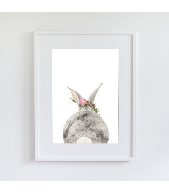 Little Forest Animals Bunny Butt with Flower (Beyaz Çerçeve)