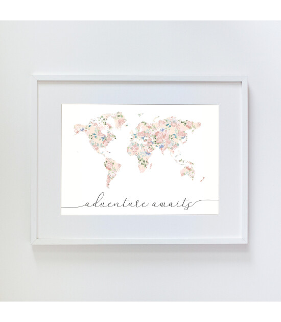 Little Forest Animals Flower World Map (Beyaz Çerçeve)